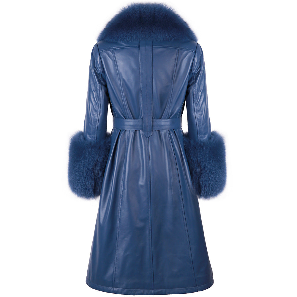 Slim-fit Leather Sheepskin Coat with Luxurious Fox Fur Lining