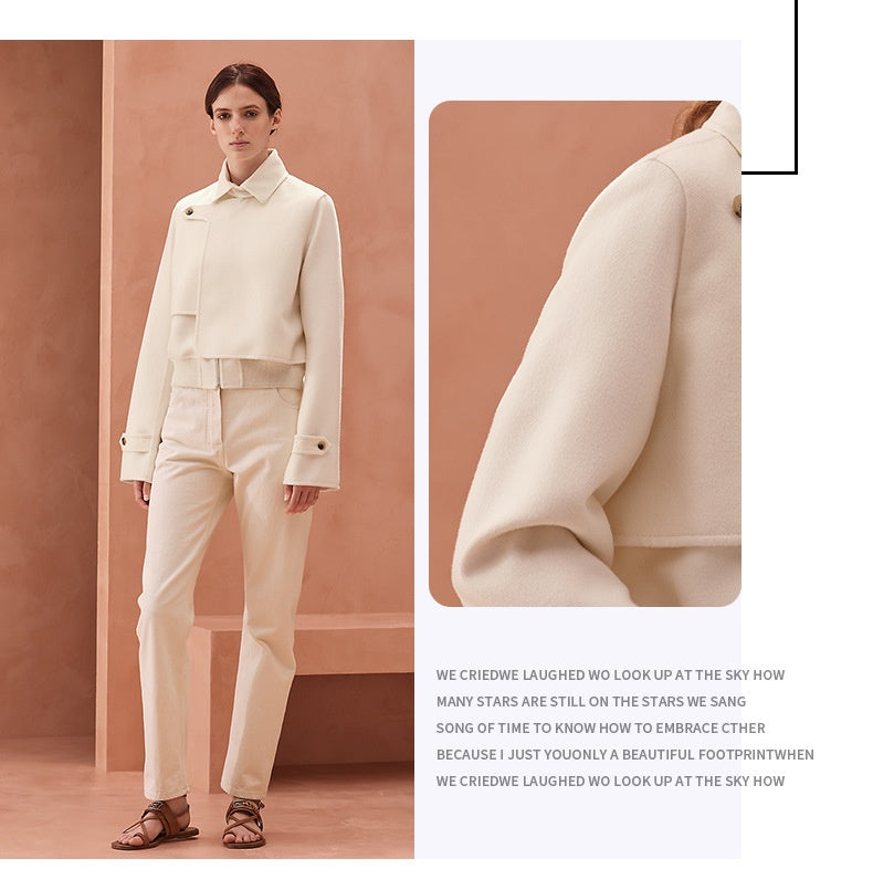 Retro Short Genuine Leather Jacket with Stylish Button Detail