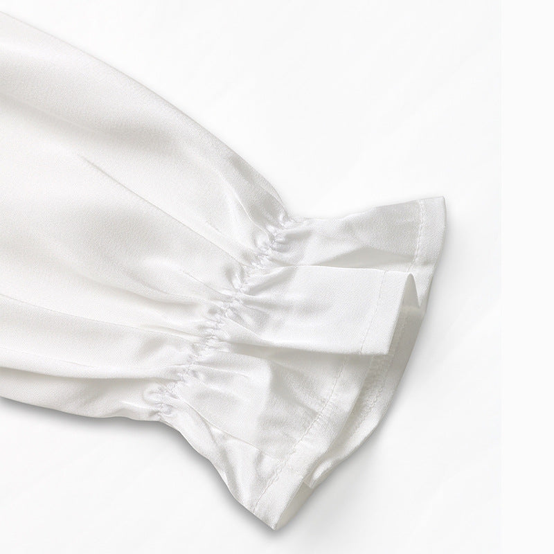 Long-sleeved Ruffled Off-the-shoulder Lace-up Shirt for Stylish Looks