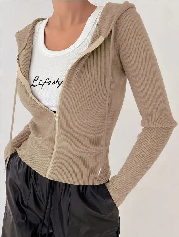 Slim-fit Zipper Hooded Jacket Coat with Casual Cardigan Style
