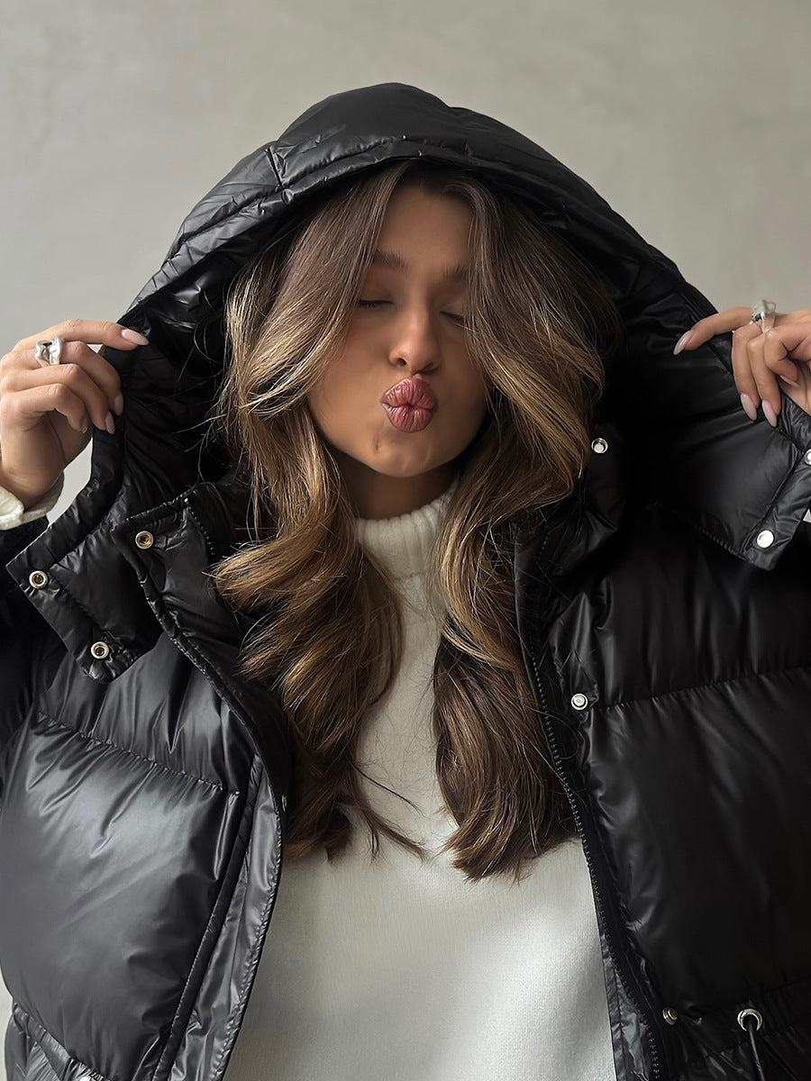 Slim-fit Drawstring Hooded Jacket with Comfortable Thermal Padding