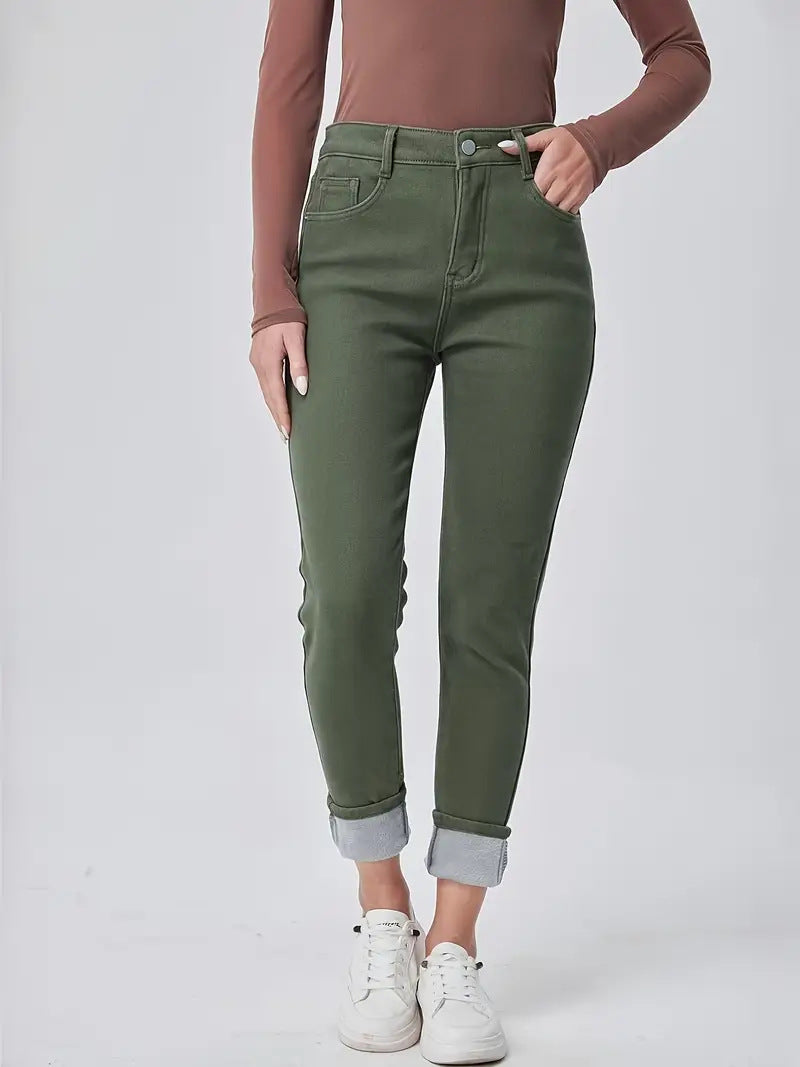 Skinny Denim Trousers with High Waist Design for Flattering Fit