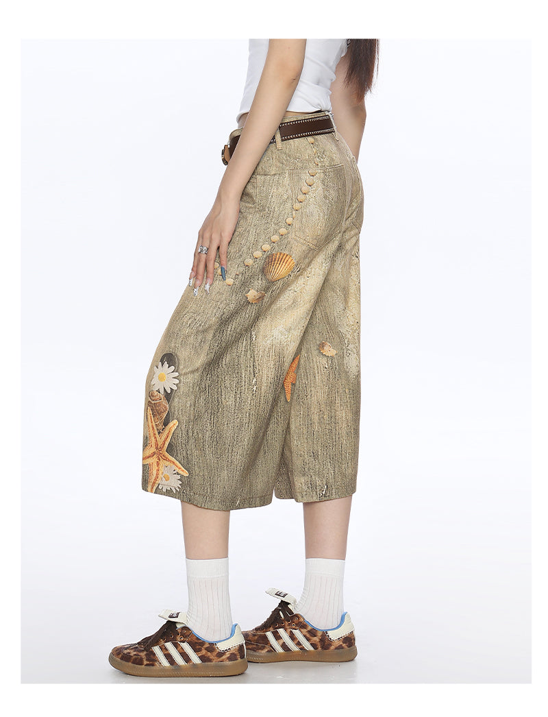 Retro Large Size Cropped Pants with Comfy Micro Elasticity