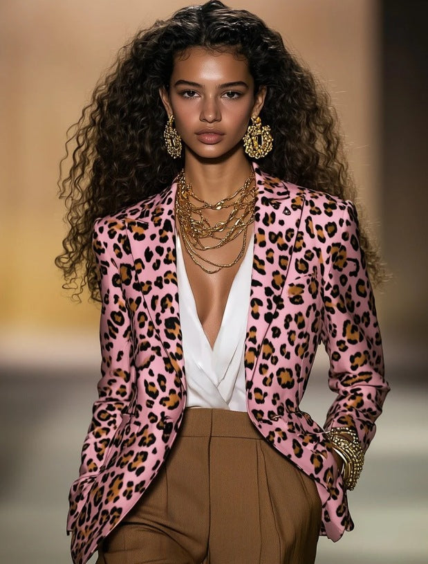 Leopard Print Suit Jacket with Long Sleeves for Bold Fashion Statements