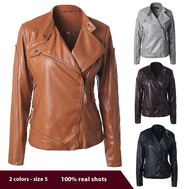 Stand Collar Side Zipper Leather Jacket with Urban Leisure Style