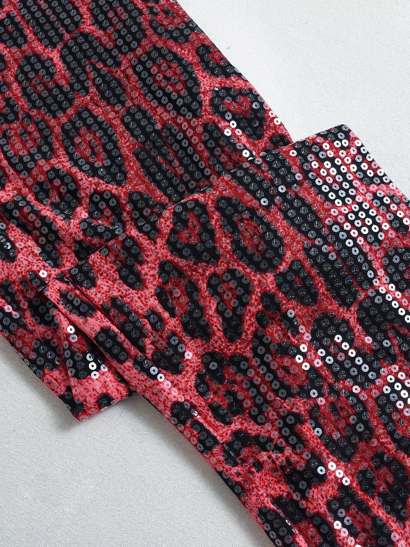 Leopard Print Straight-leg Trousers with Sparkling Sequins Detail