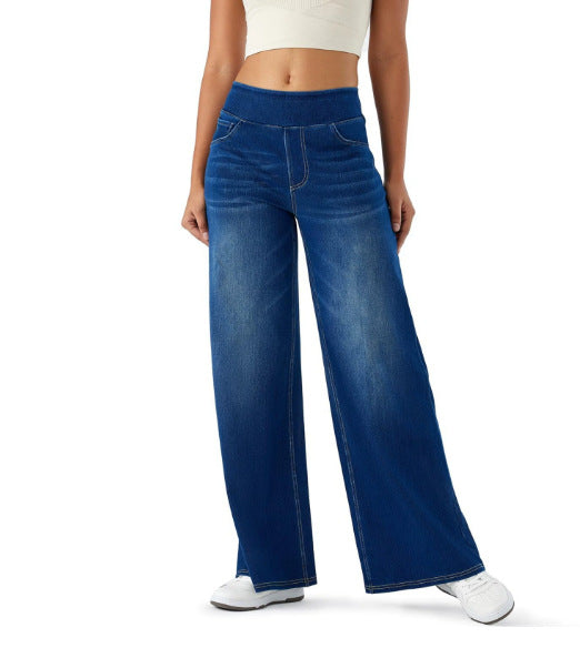 Straight Denim Trousers with High Elasticity and Trendy Style
