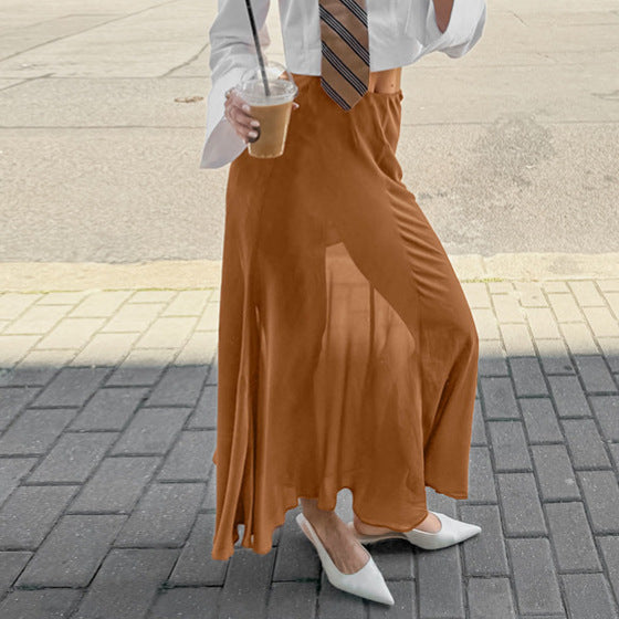 Khaki Slim-fit Tulle Skirt with Elegant Draping Effect