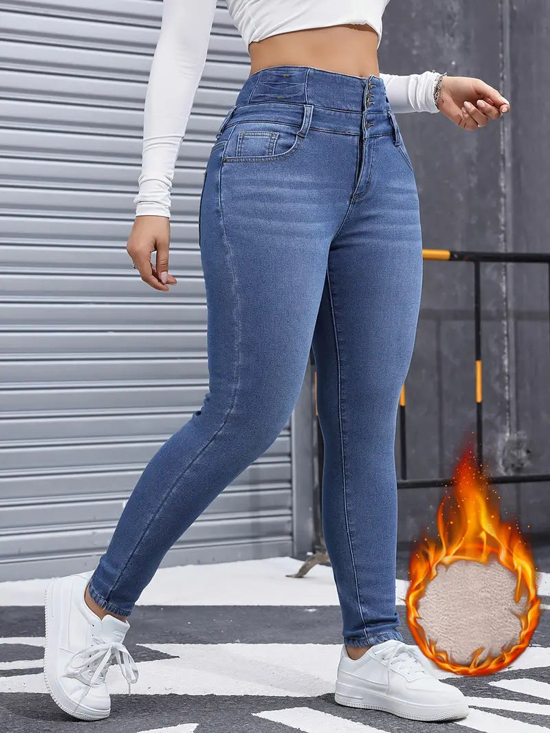 Denim Trousers with Multi-button Design for Comfortable Style