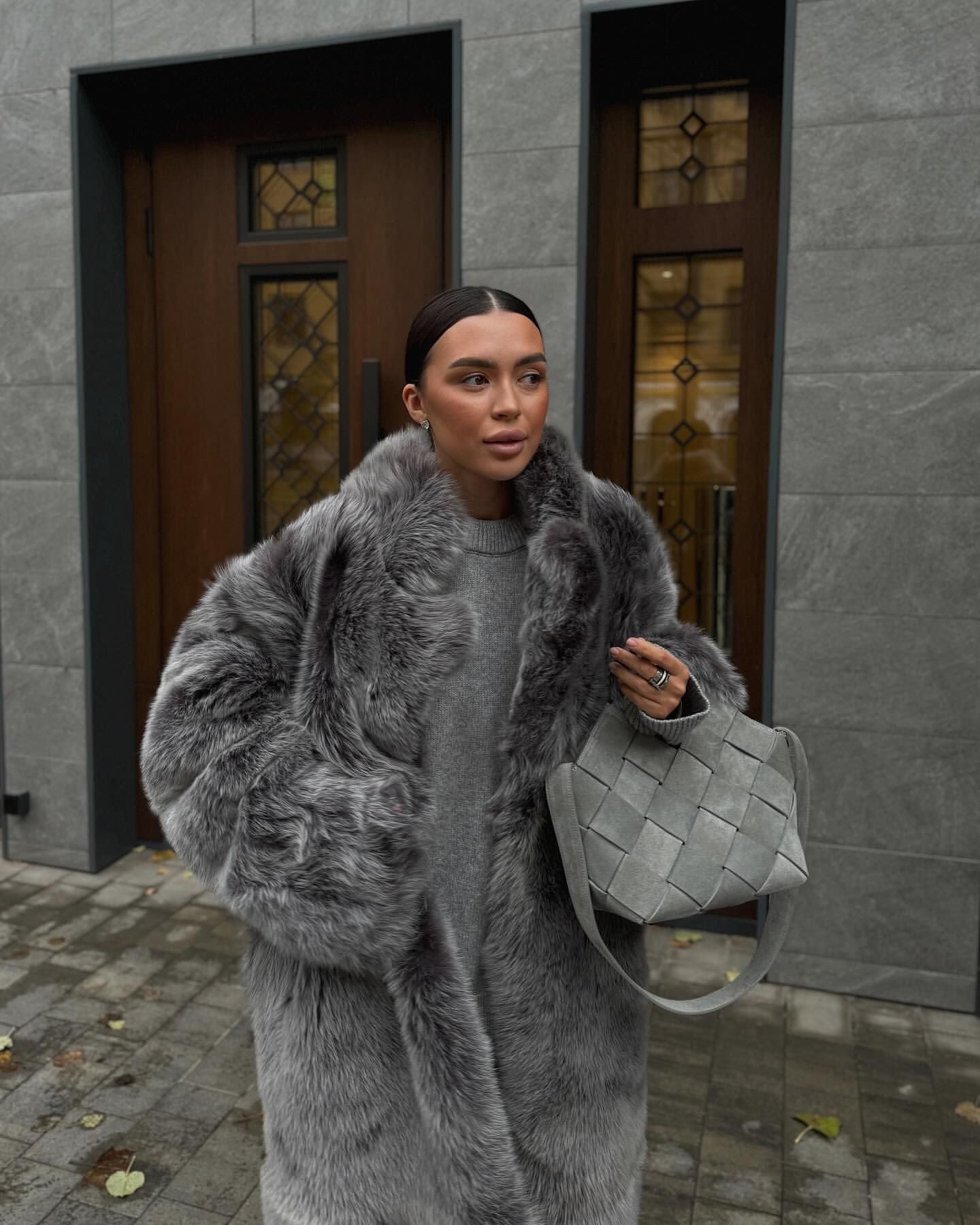 Black and White Two-Color Artificial Wool Coat with Modern Style