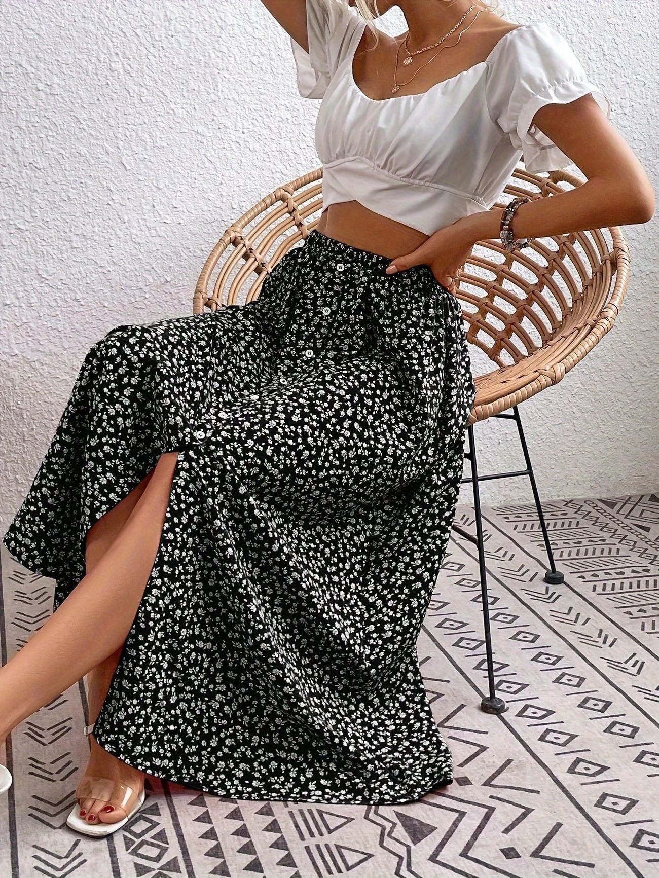 A-Line Skirt with Self-Tie and Embroidery Design for Summer Style