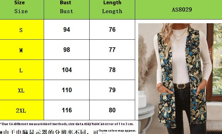Casual Printing Coat with Fresh Floral Design and Sleeveless Style