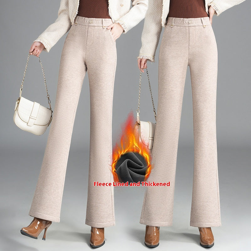 Fleece-lined Slim Flare Pants with High Waist Design for Comfort