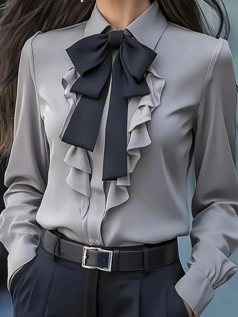 Ruffled Design Shirt with Tied Bow for Chic Style