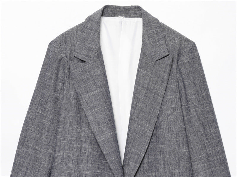 Casual Linen Blended Rolled Sleeve Suit Jacket with Pocket Detail