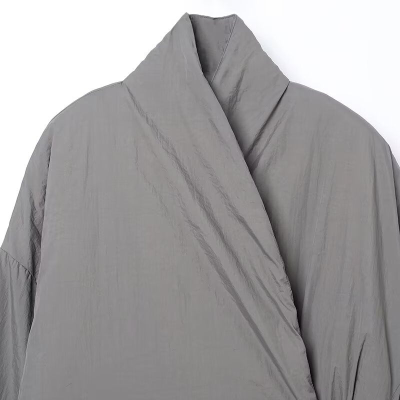 Double-breasted Kimono Coat with Casual Style and Lace-up Details