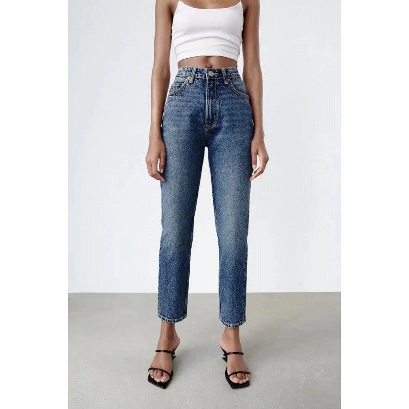 High Waist Loose Casual Denim Trousers with Straight-Leg Style