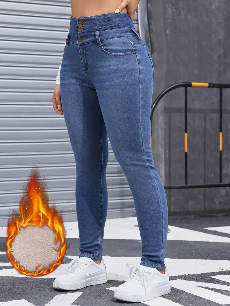 Denim Trousers with Multi-button Design for Comfortable Style