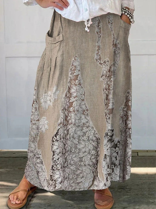 Floral Stripe Casual Skirt with Micro Elasticity for Comfort