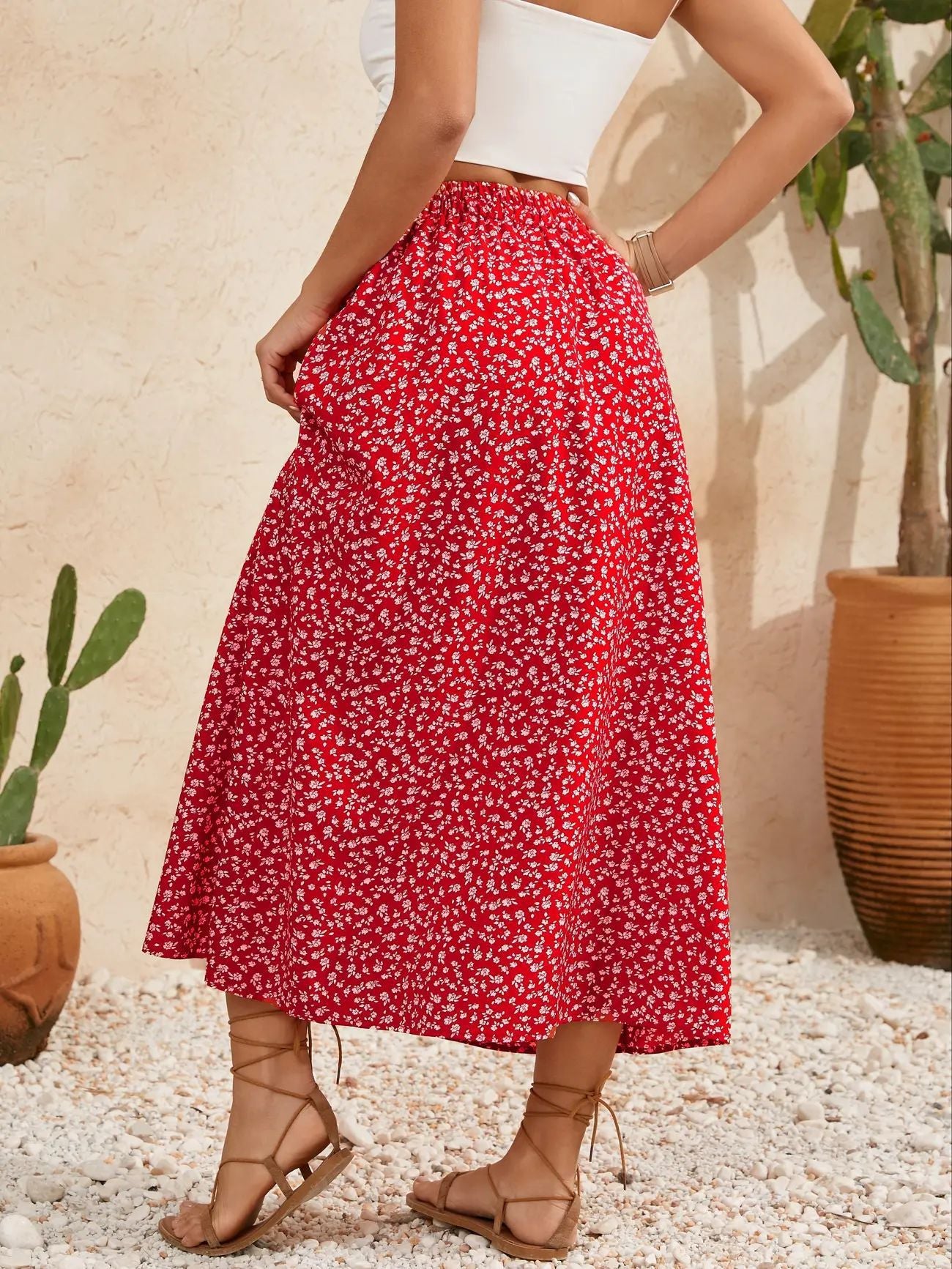 A-Line Skirt with Self-Tie and Embroidery Design for Summer Style