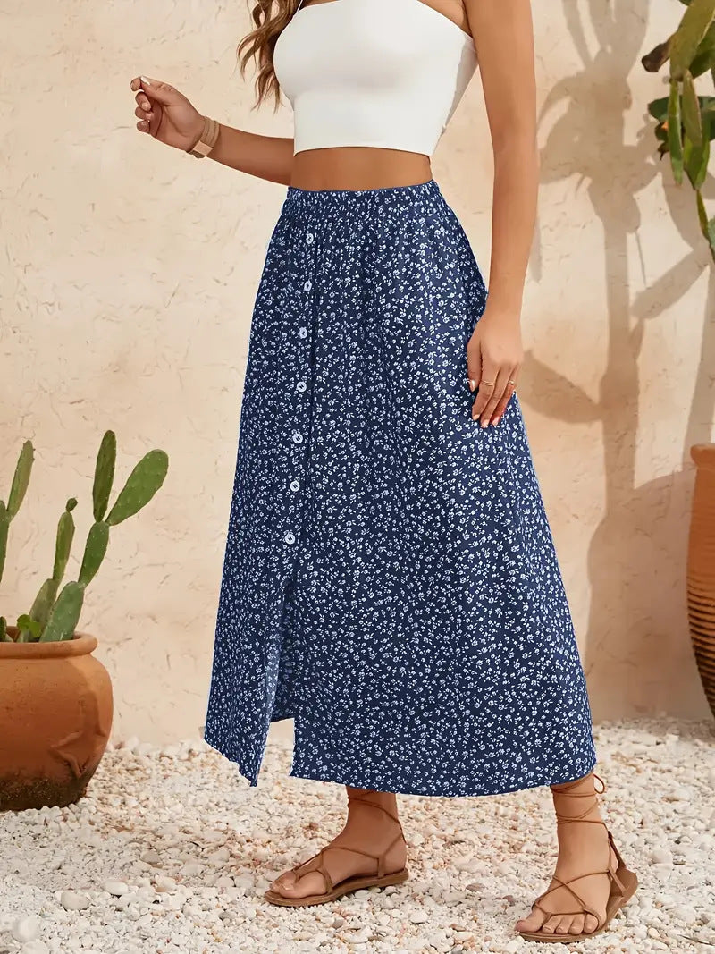 A-Line Skirt with Self-Tie and Embroidery Design for Summer Style