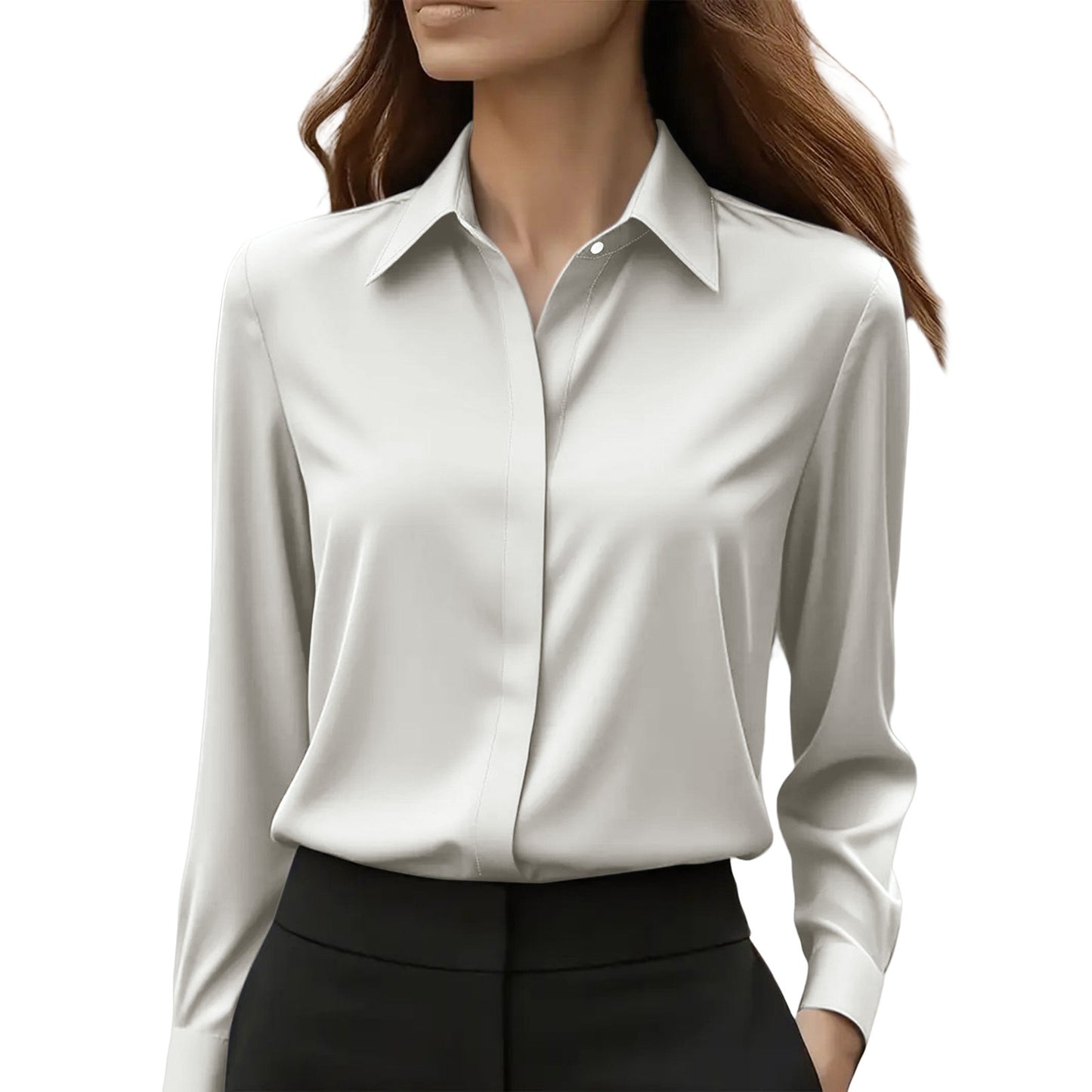 Satin Blouse with Long Sleeve Lapel Design for Effortless Elegance