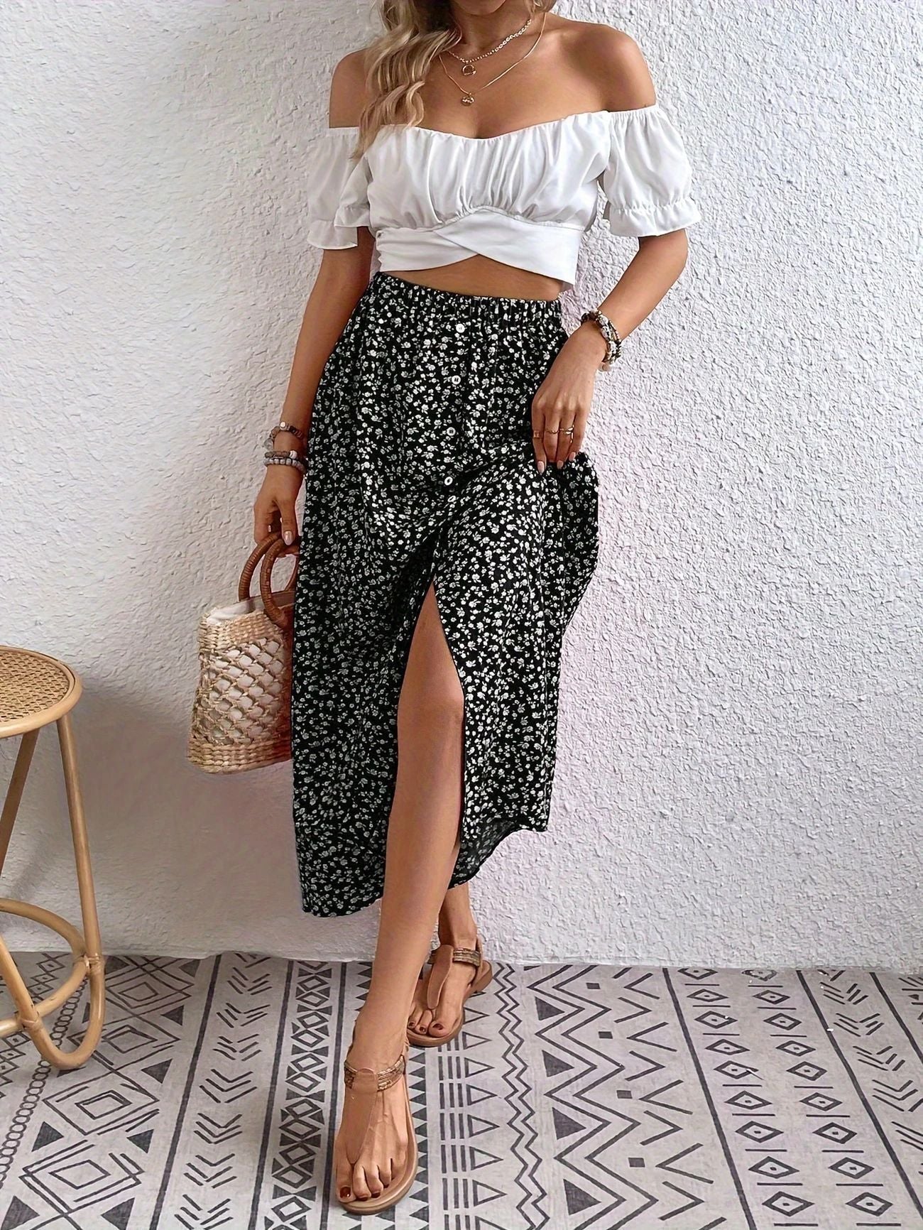 A-Line Skirt with Self-Tie and Embroidery Design for Summer Style