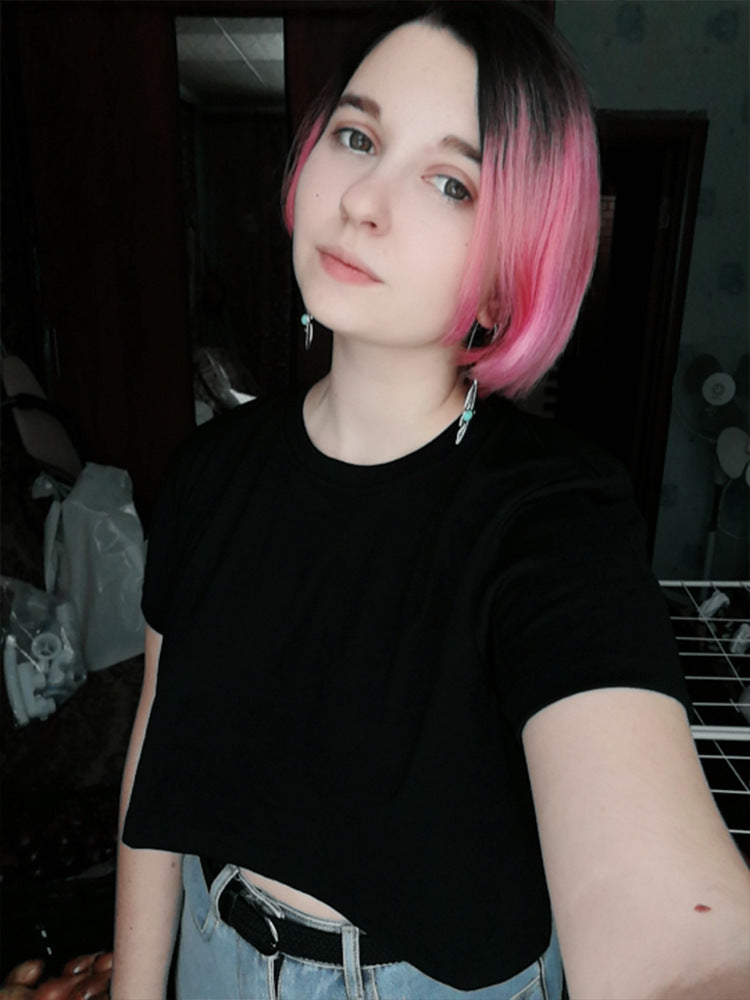 Solid Color O-neck Short Sleeve Shirt for Fresh and Sweet Style