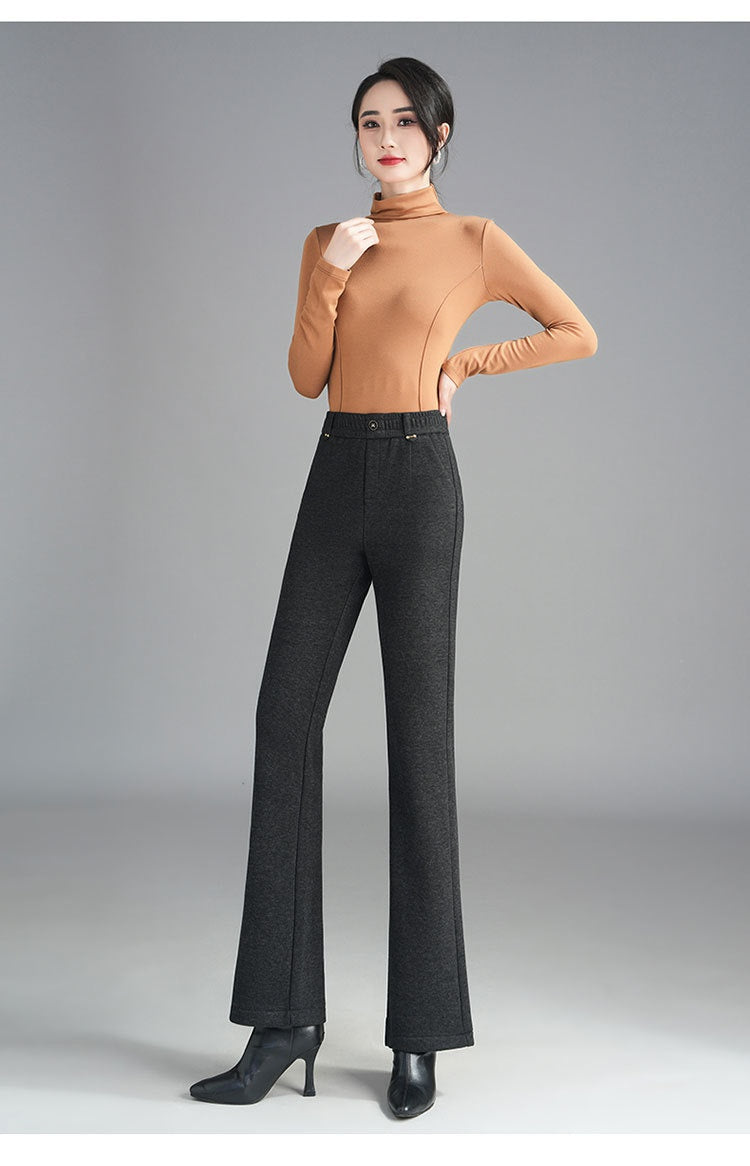 Fleece-lined Slim Flare Pants with High Waist Design for Comfort