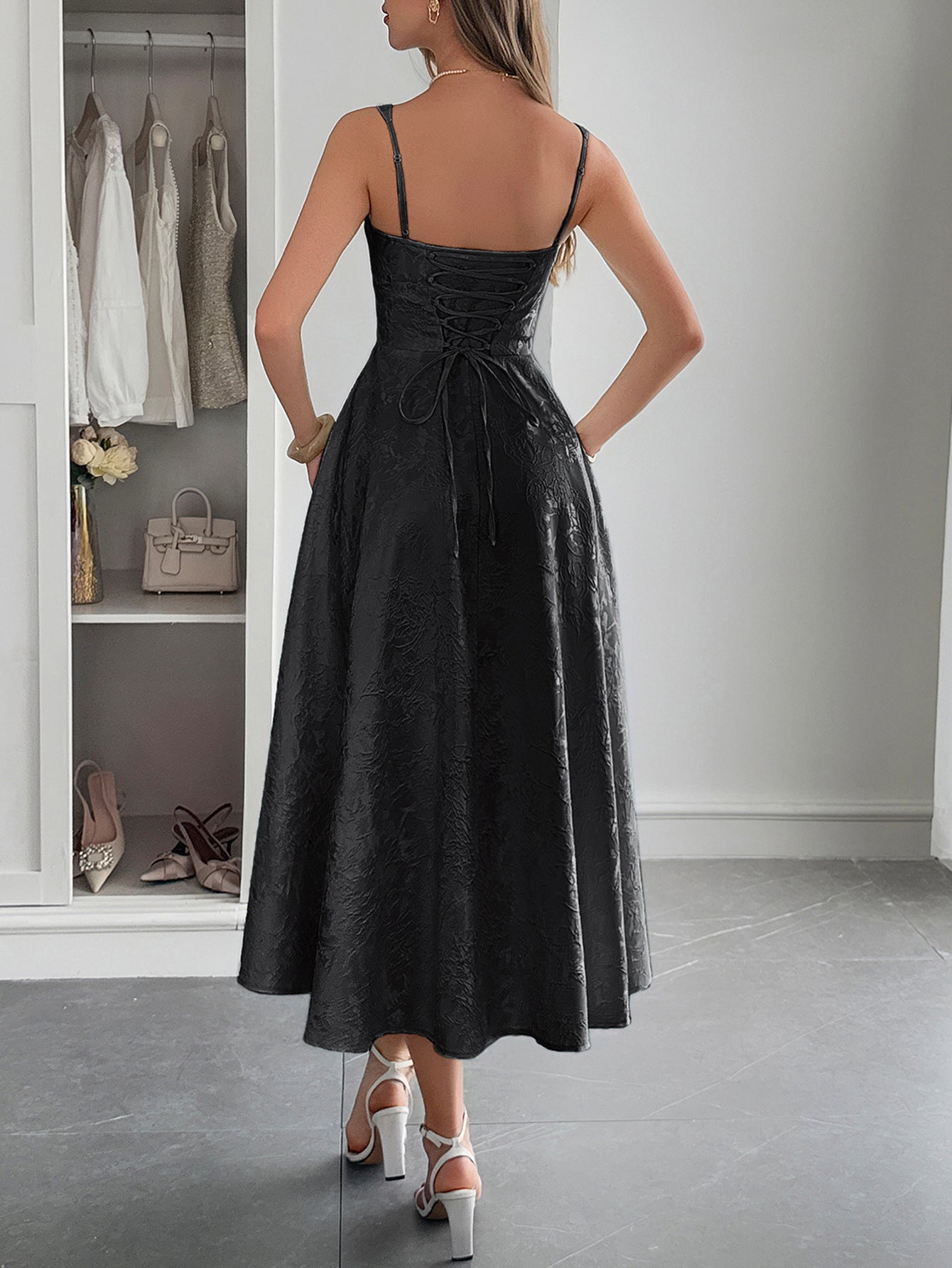 Maxi Dress with Adjustable Waist and A-Line Skirt Style
