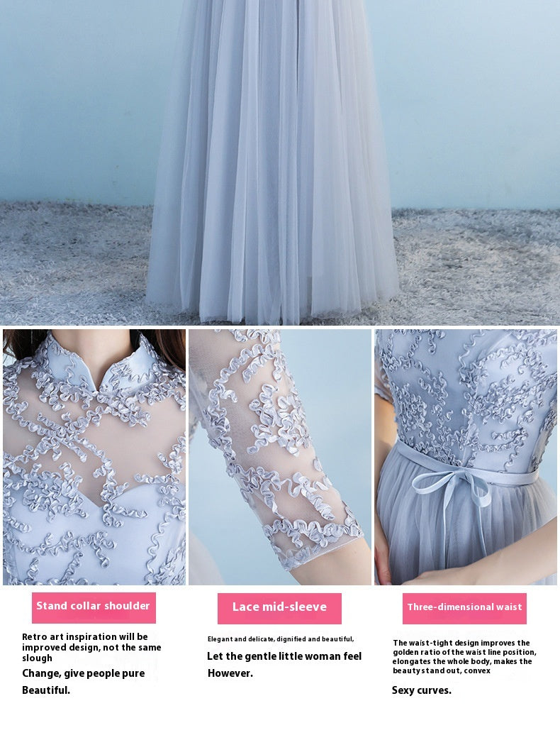 Long Bridesmaid Blue Dress with Adjustable Shoulder Straps