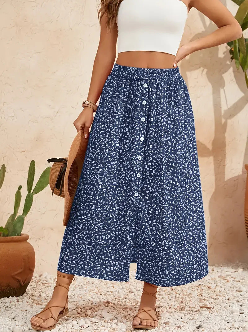 A-Line Skirt with Self-Tie and Embroidery Design for Summer Style