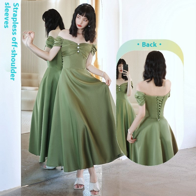 Avocado Green Satin Bridesmaid Dress for Spring Events