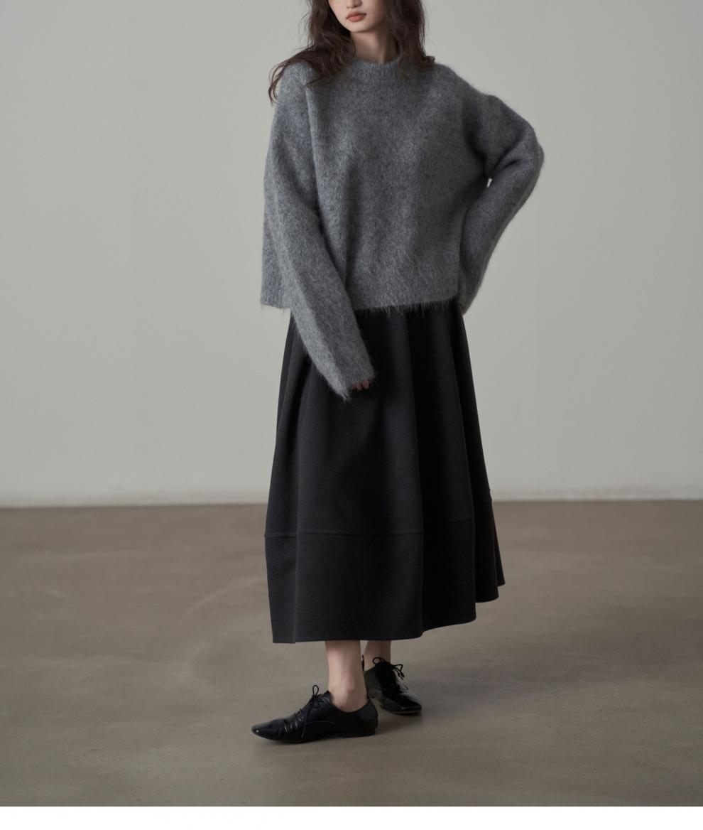 Commuter Woolen Solid Color Skirt with High Elasticity Comfort