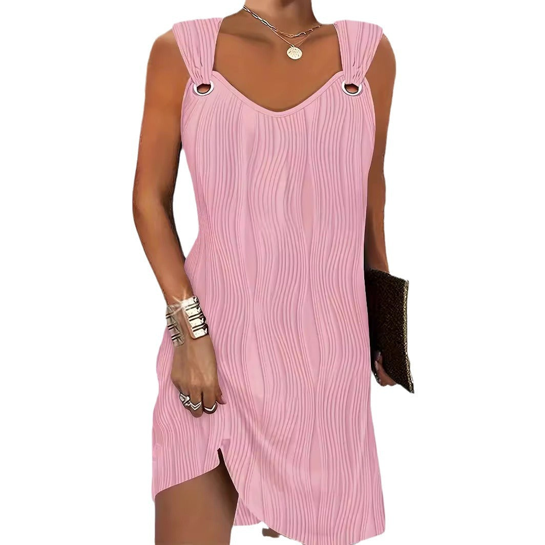 Solid Color Water Wave Pattern Sleeveless Dress for Any Occasion