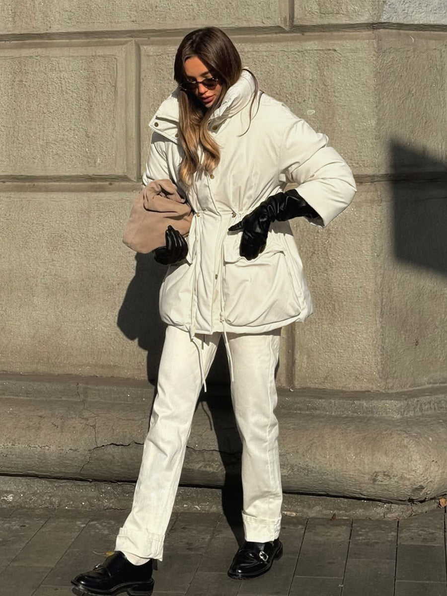 Slim-fit Drawstring Waist Tight Jacket with Casual Quilted Style