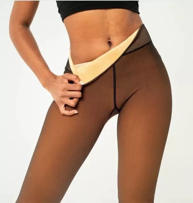 One-line True See-through Leggings with Fleece-lined Warmth