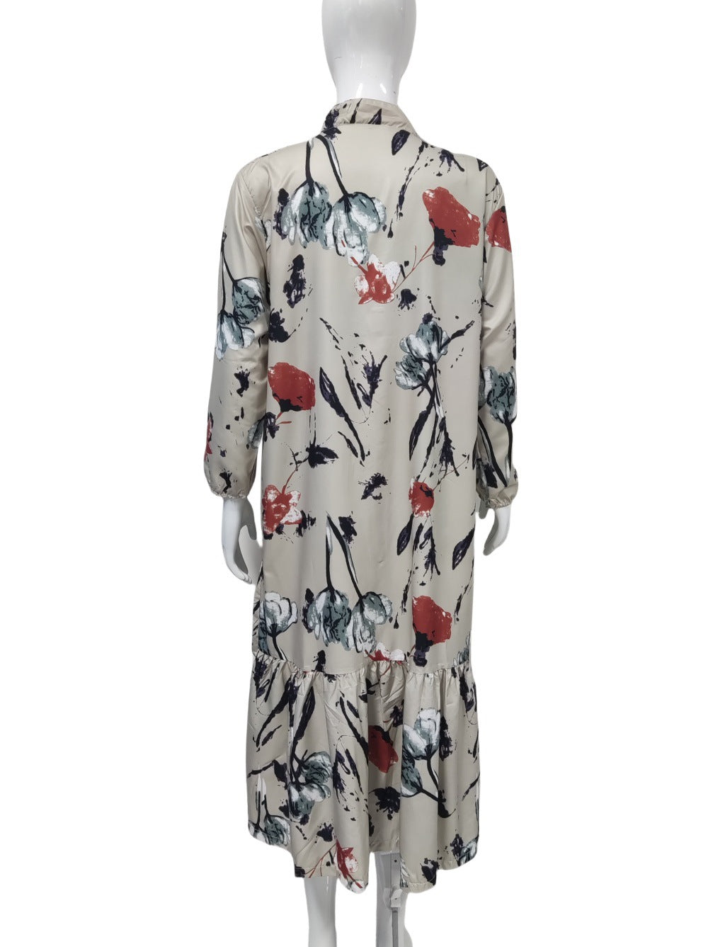 Floral Print Long Dress with Comfortable Cotton-Linen Blend Fabric