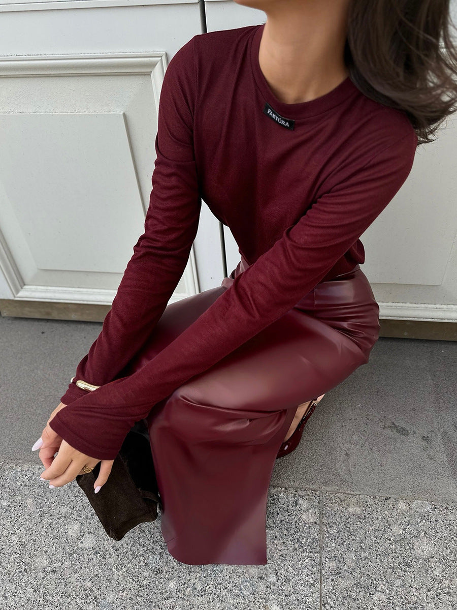 Ankela Red Slit Sheath Skirt with Fashionable Slim Fit Design