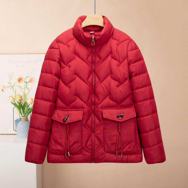 Solid Color Thick Cotton Jacket with Medium Length Design