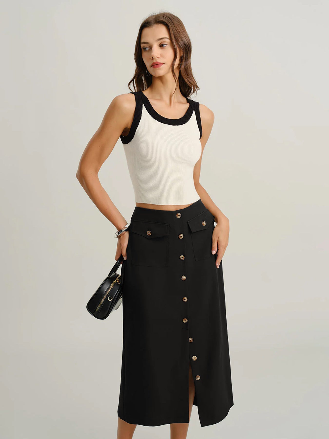 Straight Skirt with Retro Front Slit and Slimming Fit