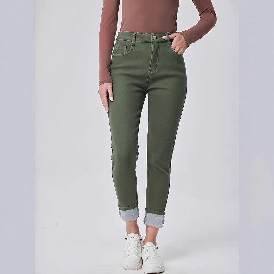Skinny Denim Trousers with High Waist Design for Flattering Fit
