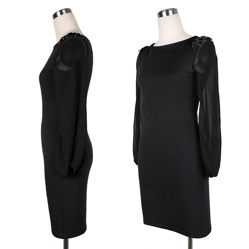 Chiffon Long Sleeve Dress with Beaded Detail for Elegant Occasions