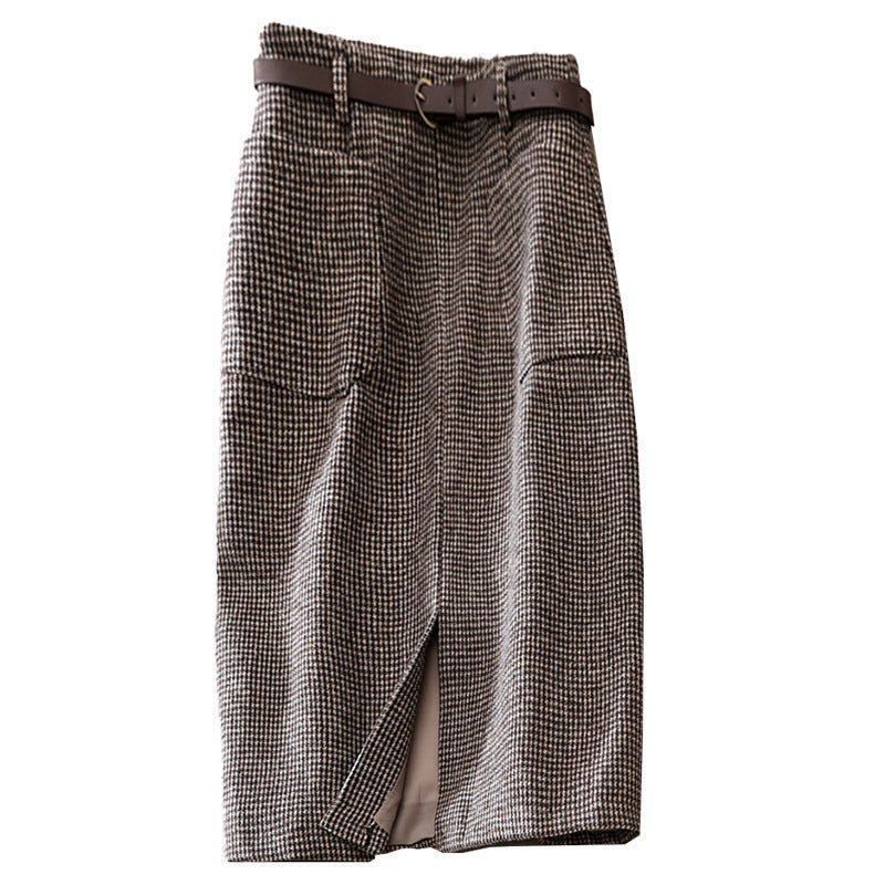 Houndstooth Skirt with High Waist Design for Effortless Style