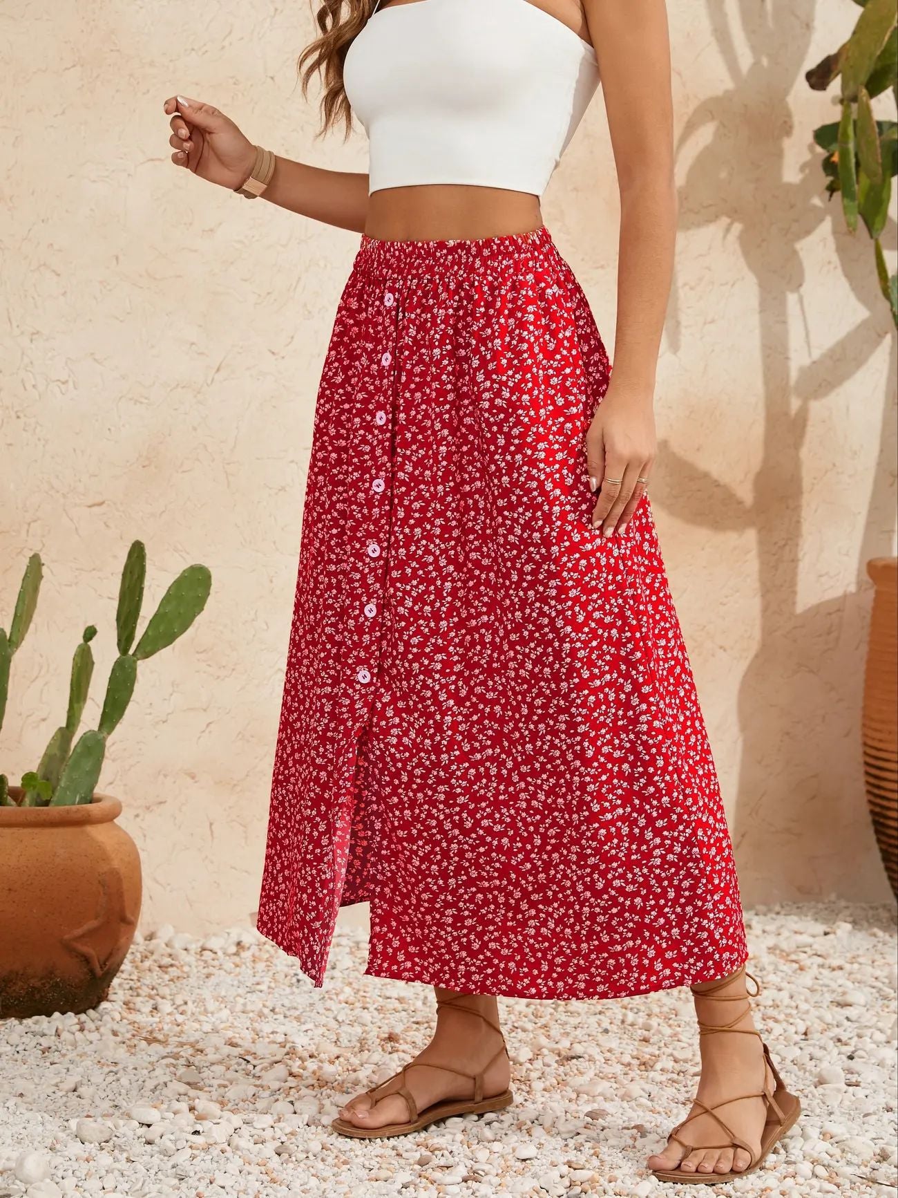 A-Line Skirt with Self-Tie and Embroidery Design for Summer Style