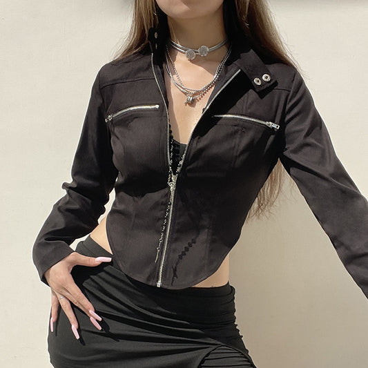 Stand-up Collar Slim Fit Zipper Jacket for Modern Street Style