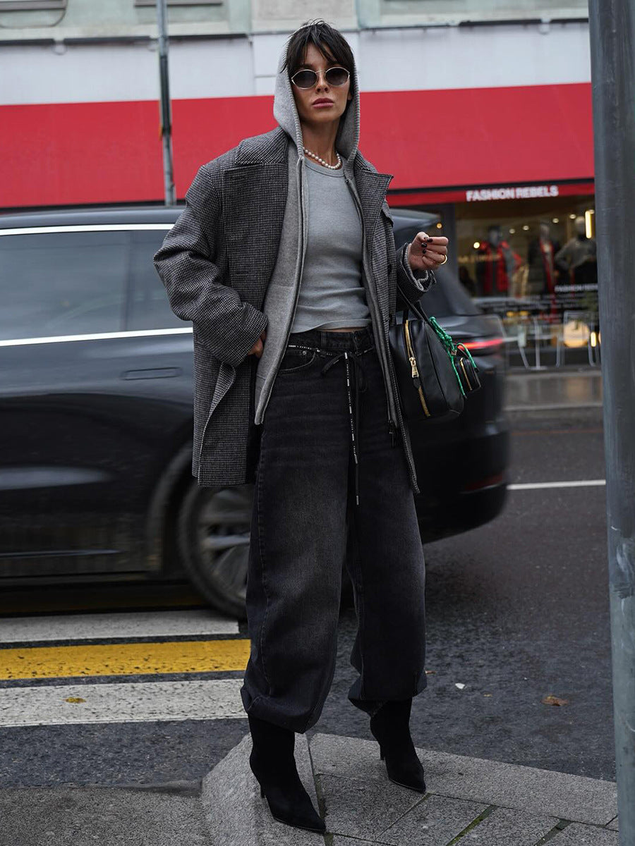 Mid-length Double-breasted Coat with Classic British Style