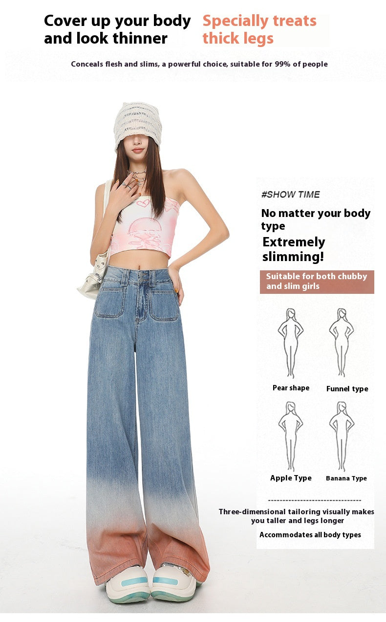 High Waist Wide Leg Jeans with Retro Blue Gradient Style