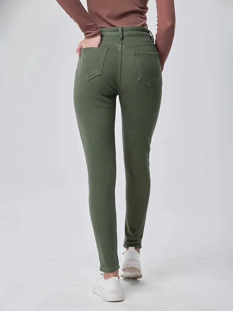 Skinny Denim Trousers with High Waist Design for Flattering Fit