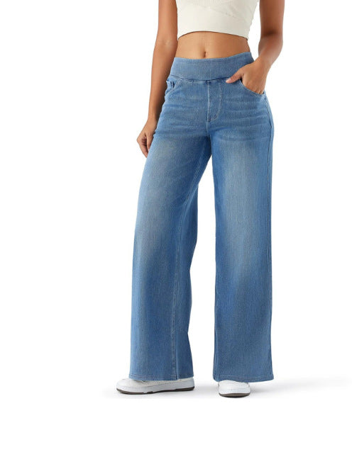 Straight Denim Trousers with High Elasticity and Trendy Style